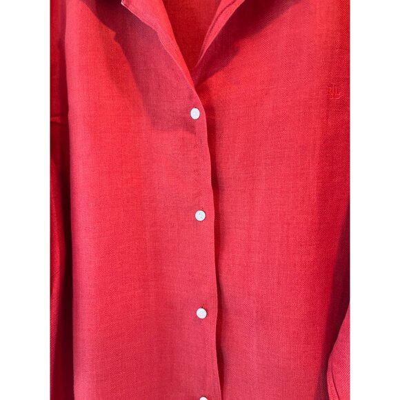 Ralph Lauren Womens Red Oversized Button-Up Shirt With 3/4 Sleeves & Embroidered - Picture 4 of 14